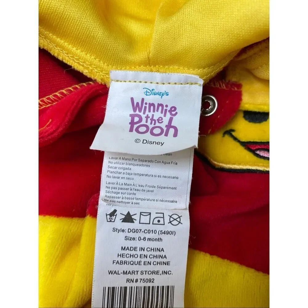 Disney Winnie The Pooh Hooded Baby Romper Costume Red Yellow 0-6 Months Newborn
